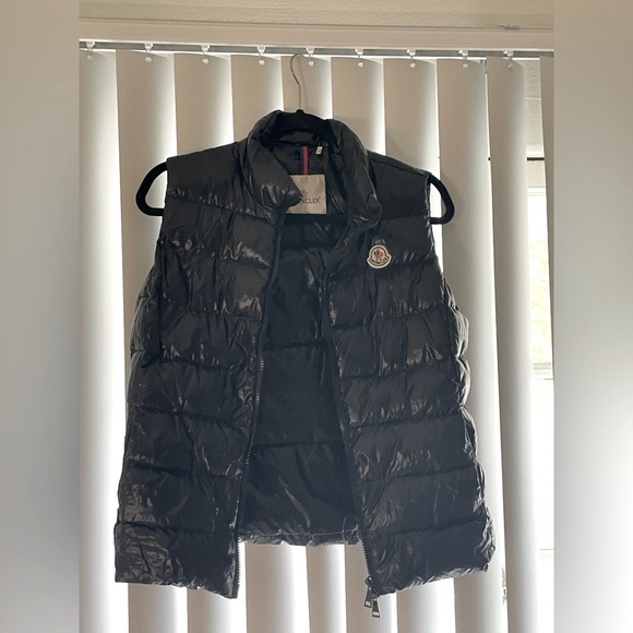 Moncler Women's Glossy Quilted Shell Black Down Vest